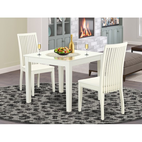 3-Piece Dinette Table Set - Table And 2 Wood Seat Dining Chairs In Linen White