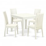 5-Piece Dinette Table Set - Table And 4 Wood Seat Dining Chairs In Linen White