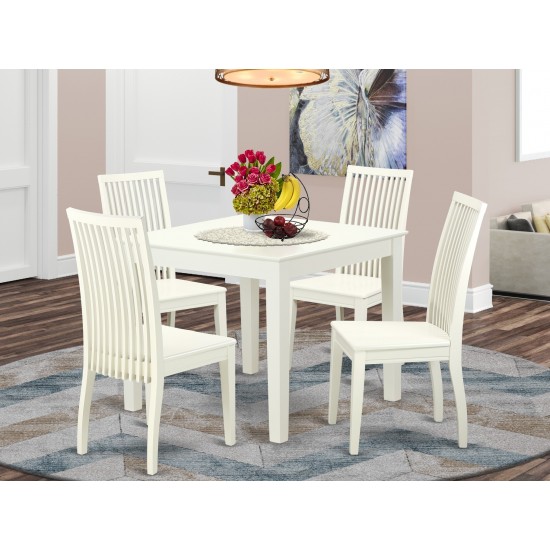 5-Piece Dinette Table Set - Table And 4 Wood Seat Dining Chairs In Linen White