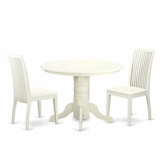 3 Pc Shelton Set, One Round Dinette Table, Two Dinette Chairs, Wood Seat In A Beautiful Linen White Finish.