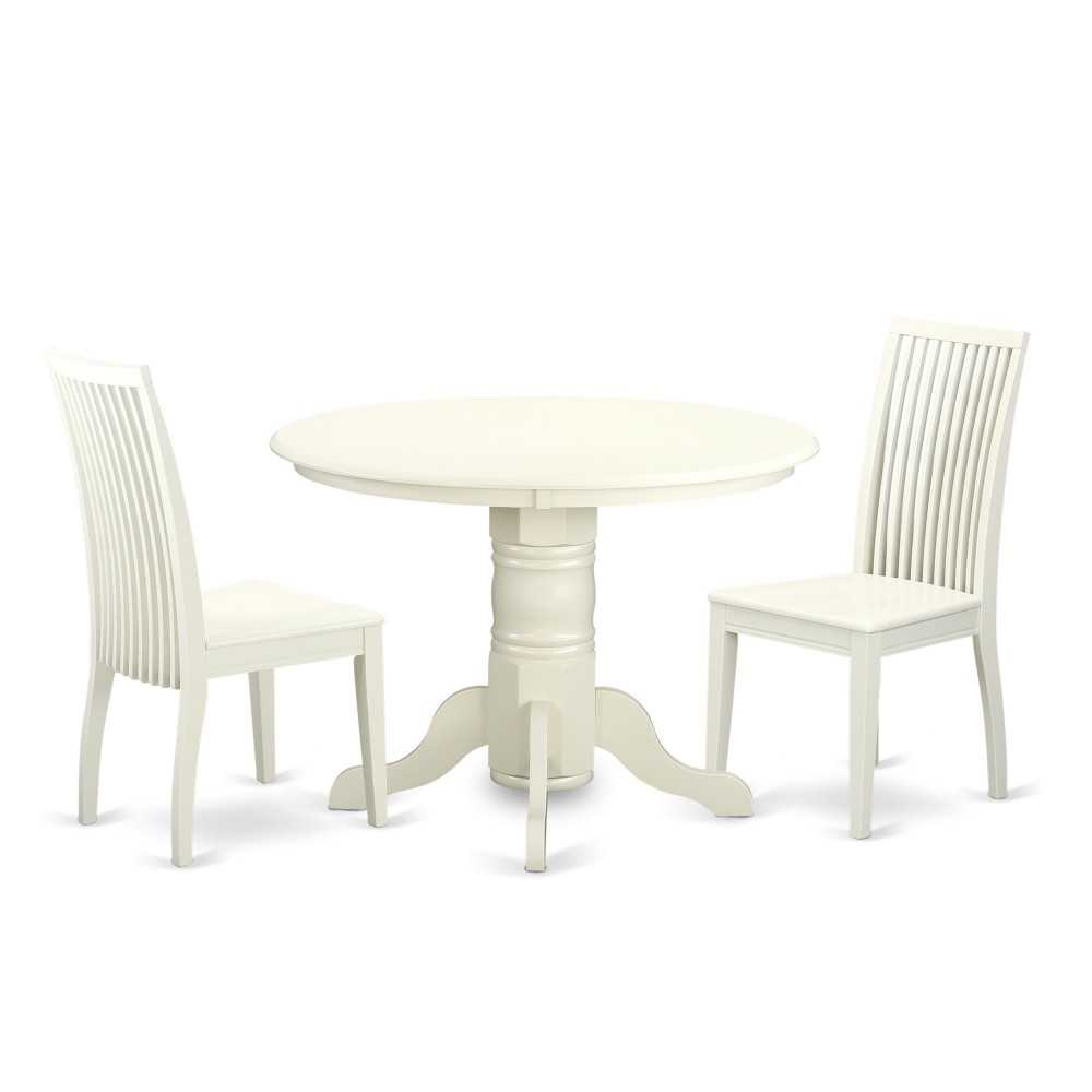 3 Pc Shelton Set, One Round Dinette Table, Two Dinette Chairs, Wood Seat In A Beautiful Linen White Finish. 3 Pc Shelton Set, One Round Dinette Table, Two Dinette Chairs, Wood Seat In A Beautiful Linen White Finish.