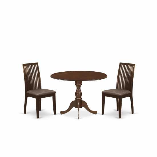 3 Pc Dining Set, Kitchen Table, 2 Mahogany Chairs, Slatted Back- Mahogany Finish