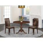 3 Pc Dining Set, Kitchen Table, 2 Mahogany Chairs, Slatted Back- Mahogany Finish