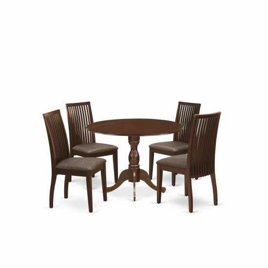 5 Pc Table, Chairs Dining Set, Dining Table, 4 Mahogany Dining Chairs, Mahogany Finish