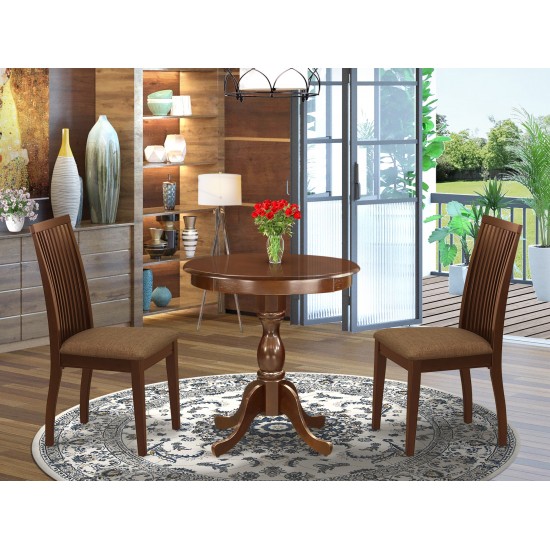 3Pc Dining Set 2 Wood Chairs, 1 Kitchen Dining Table (Mahogany)