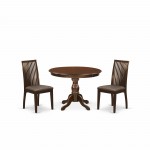 3 Pc Table, Chairs Dining Set, Mahogany Wood Dining Table, 2 Mahogany Chairs For Dining, Slatted Back- Mahogany Finish