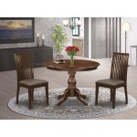 3 Pc Table, Chairs Dining Set, Mahogany Wood Dining Table, 2 Mahogany Chairs For Dining, Slatted Back- Mahogany Finish