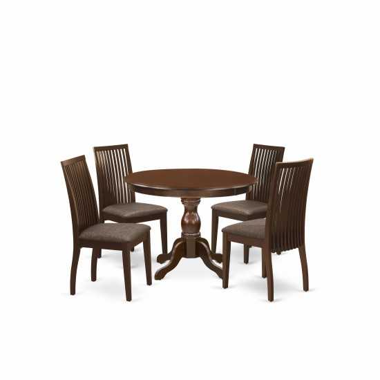 5 Pc Kitchen Dining Set, Mahogany Table, 4 Mahogany Chairs, Slatted Back, Mahogany Finish