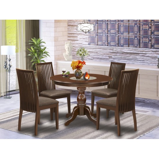 5 Pc Kitchen Dining Set, Mahogany Table, 4 Mahogany Chairs, Slatted Back, Mahogany Finish