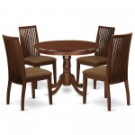 5Pc Dining Set Includes Round Dinette Table, Four Seat Dining Chairs, Mahogany