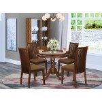 5Pc Dining Set Includes Round Dinette Table, Four Seat Dining Chairs, Mahogany