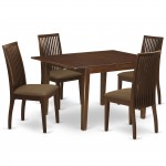 5Pc Dining Set, Rectangle Dinette Table, Butterfly Leaf, Four Linen Seat Chairs, Mahogany Finish