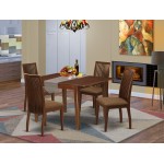 5Pc Dining Set, Rectangle Dinette Table, Butterfly Leaf, Four Linen Seat Chairs, Mahogany Finish