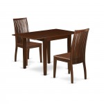 3Pc Dinette Set, Small Dining Table, 2 Dinette Chairs, Rubberwood Seat, Slat Back, Mahogany