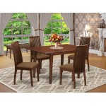 5Pc Dining Set, Rectangle Dinette Table, Butterfly Leaf, Four Linen Seat Chairs, Mahogany Finish