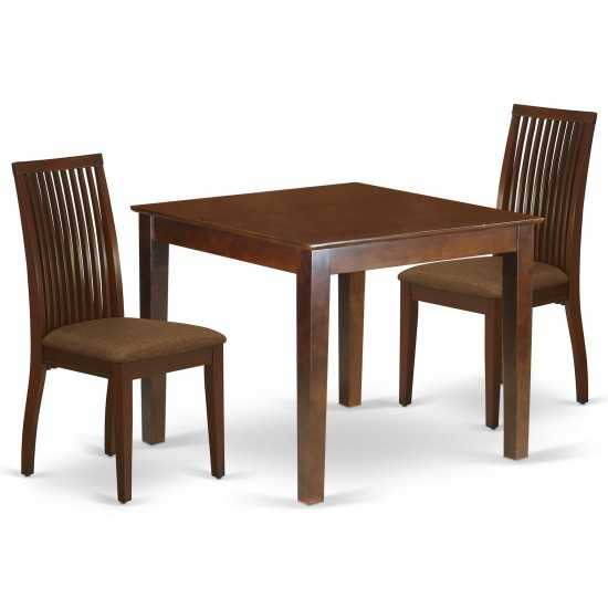 3Pc Dinette Set Includes Square Kitchen Table, Two Seat Dining Chairs, Mahogany