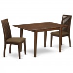 3Pc Dinette Set, Rectangular Kitchen Table, Butterfly Leaf, Two Linen Seat Dining Chairs, Mahogany Finish