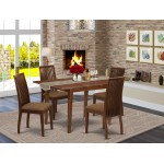 5Pc Dining Set, Rectangle Dinette Table, Butterfly Leaf, Four Linen Seat Chairs, Mahogany Finish