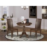 3 Pc Dining Set, 1 Round Pedestal Table, 2 Mahogany Chairs, Slatted Back, Mahogany Finish