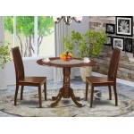 3 Pc Dublin Kitchen Table Set-Dining Table, 2 Wood Seat Kitchen Chairs, Mahogany