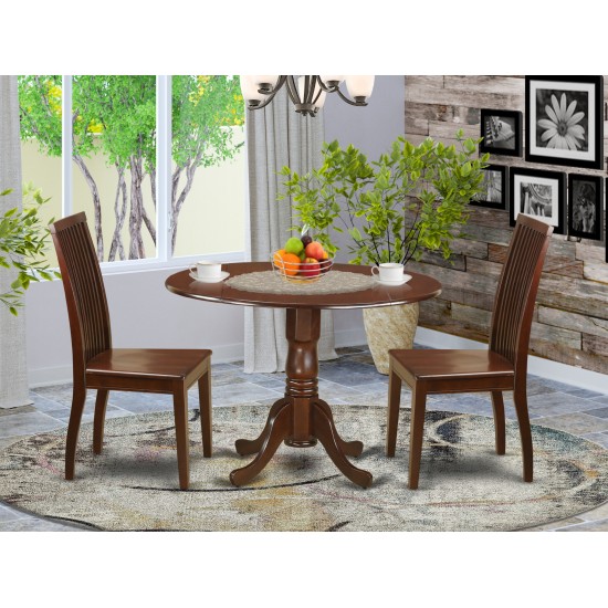 3 Pc Dublin Kitchen Table Set-Dining Table, 2 Wood Seat Kitchen Chairs, Mahogany