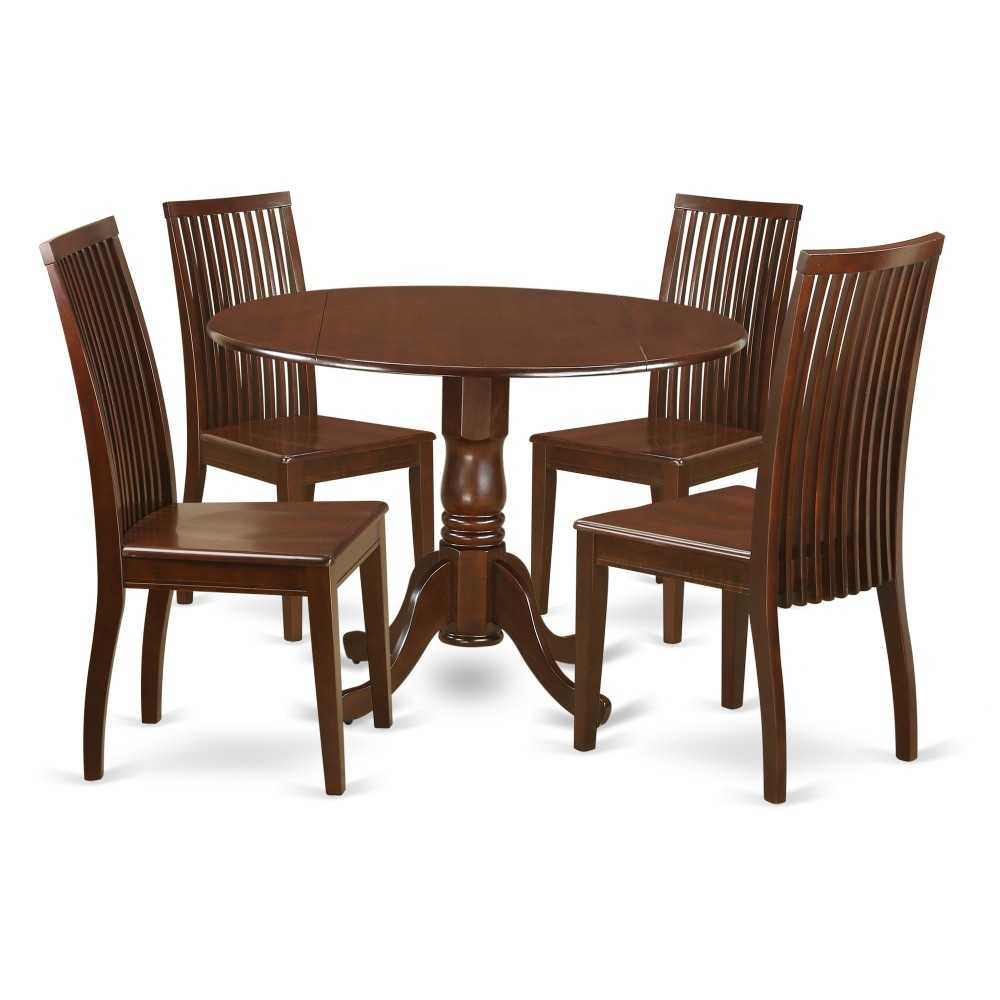 5 Pc Dublin Kitchen Table Set-Dining Table, 4 Wood Seat Kitchen Chairs, Mahogany