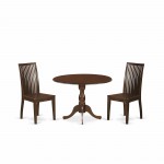 3 Pc Dropleaf Dining Set, Mahogany Wood Table, 2 Mahogany Table Chairs, Slatted Back, Mahogany Finish