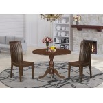 3 Pc Dropleaf Dining Set, Mahogany Wood Table, 2 Mahogany Table Chairs, Slatted Back, Mahogany Finish