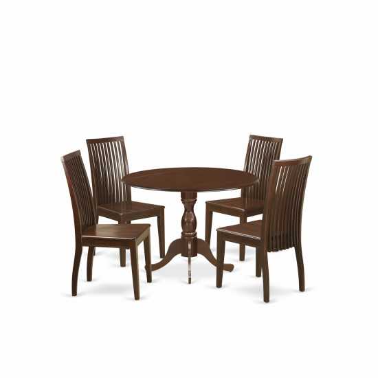 5 Pc Dining Set, Mahogany Dropleaf Table, 4 Mahogany Chairs, Slatted Back, Mahogany Finish