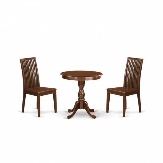 3-Pc Dining Room Set 2 Kitchen Dining Chairs, 1 Wooden Dining Table (Mahogany)