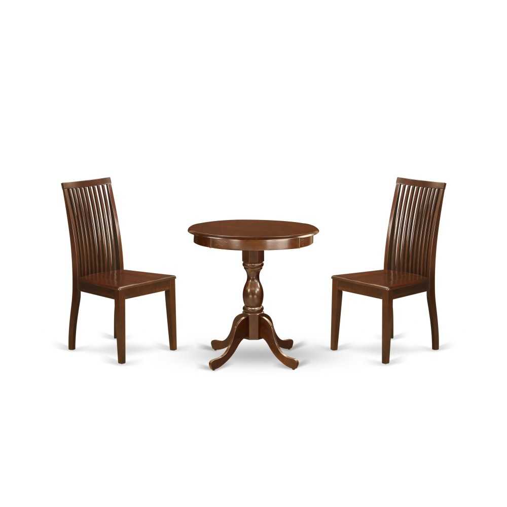 3-Pc Dining Room Set 2 Kitchen Dining Chairs, 1 Wooden Dining Table (Mahogany)