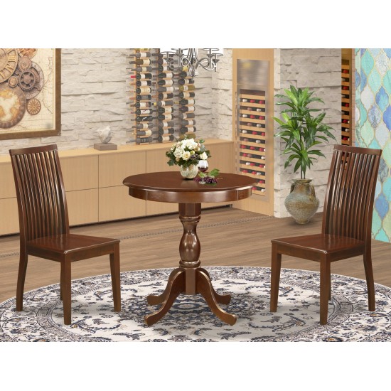 3-Pc Dining Room Set 2 Kitchen Dining Chairs, 1 Wooden Dining Table (Mahogany)