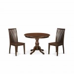 3 Pc Dining Set Mahogany Small Dining Table, 2 Mahogany Wood Chairs, Slatted Back Mahogany Finish