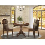 3 Pc Dining Set Mahogany Small Dining Table, 2 Mahogany Wood Chairs, Slatted Back Mahogany Finish