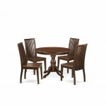 5 Pc Kitchen Set, Mahogany Wood Dining Table, 4 Mahogany Dining Chairs, Slatted Back, Mahogany Finish