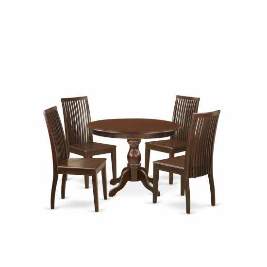 5 Pc Kitchen Set, Mahogany Wood Dining Table, 4 Mahogany Dining Chairs, Slatted Back, Mahogany Finish