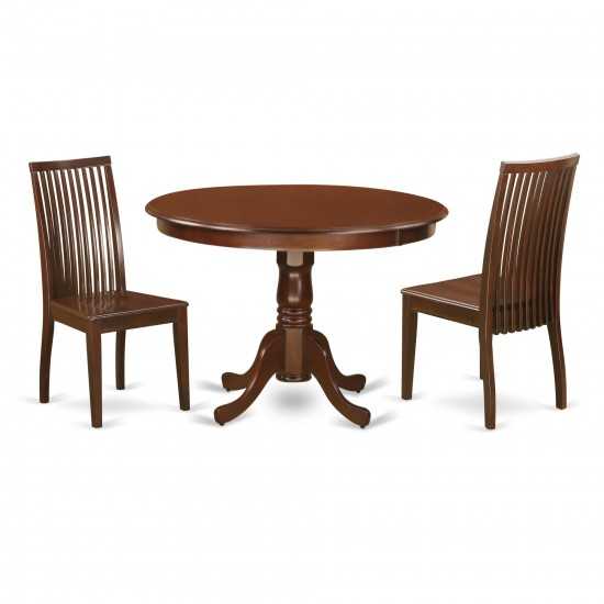 3 Pc Hartland Set, One Round 42In Dinette Table, Two Dinette Chairs, Wood Seat In A Warm Mahogany Finish.