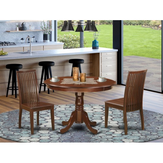 3 Pc Hartland Set, One Round 42In Dinette Table, Two Dinette Chairs, Wood Seat In A Warm Mahogany Finish.