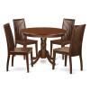 5 Pc Hartland Set, One Round 42In Dinette Table, 4 Dinette Chairs, Wood Seat In A Warm Mahogany Finish.