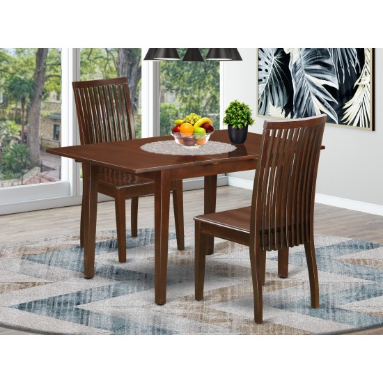 3-Piece Dinette Table Set - Table And 2 Dining Chairs In Mahogany Finish