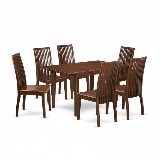 7-Piece Dinette Set - Kitchen Dinette Table And 6 Kitchen Chairs, Mahogany