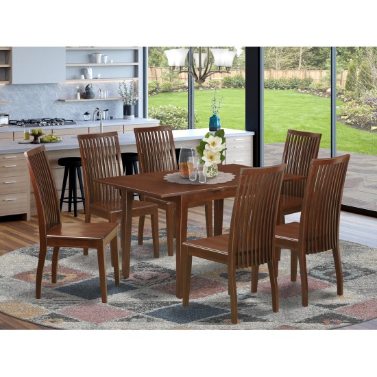 7-Piece Dinette Set - Kitchen Dinette Table And 6 Kitchen Chairs, Mahogany