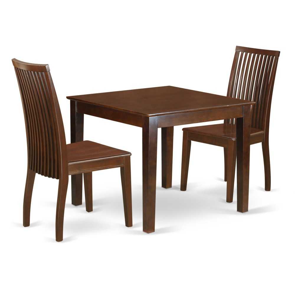3-Piece Dinette Table Set - Table And 2 Wood Seat Dining Chairs In Mahogany 3-Piece Dinette Table Set - Table And 2 Wood Seat Dining Chairs In Mahogany