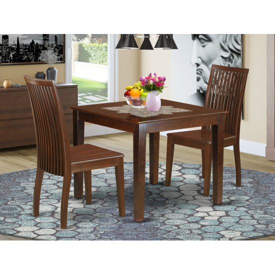 3-Piece Dinette Table Set - Table And 2 Wood Seat Dining Chairs In Mahogany