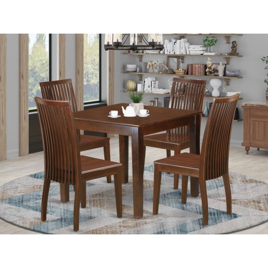 5-Piece Dinette Table Set - Table And 4 Wood Seat Dining Chairs In Mahogany