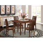 5Pc Rectangular Dining Table Having 12" Leaf, 4 Wood Seat Kitchen Chairs In Mahogany.