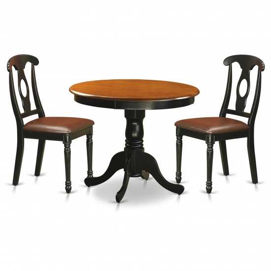 Black 3 Pc Dining Room Setwith 2 Leather Chairs