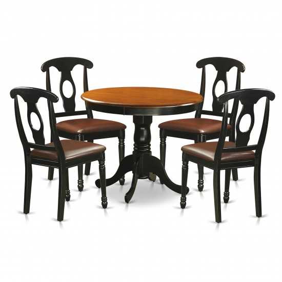 5 Pc Dining Set Including 4 Leather Chairs In Black