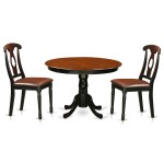 3 Pc Set, Round Dinette Table And 2 Leather Kitchen Chairs In White, Black