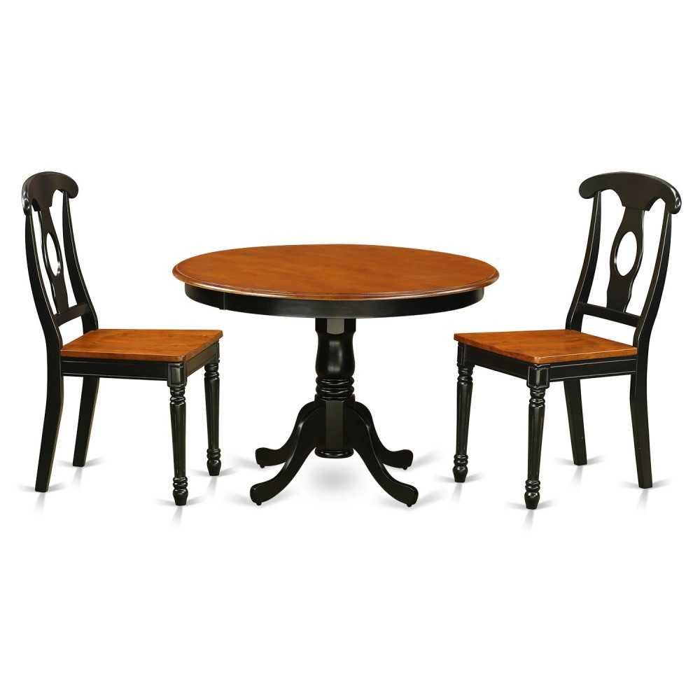 3 Pc Set With A Round Small Table And 2 Wood Dinette In Black And Cherry